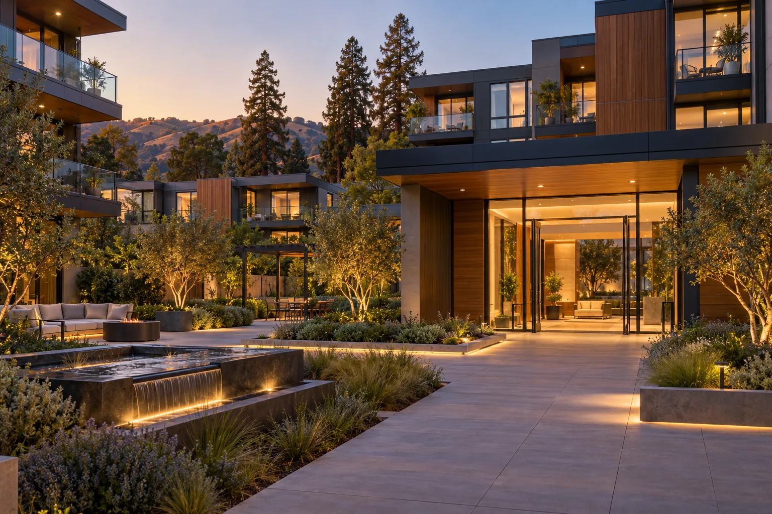 Apartment community courtyard in Palo Alto