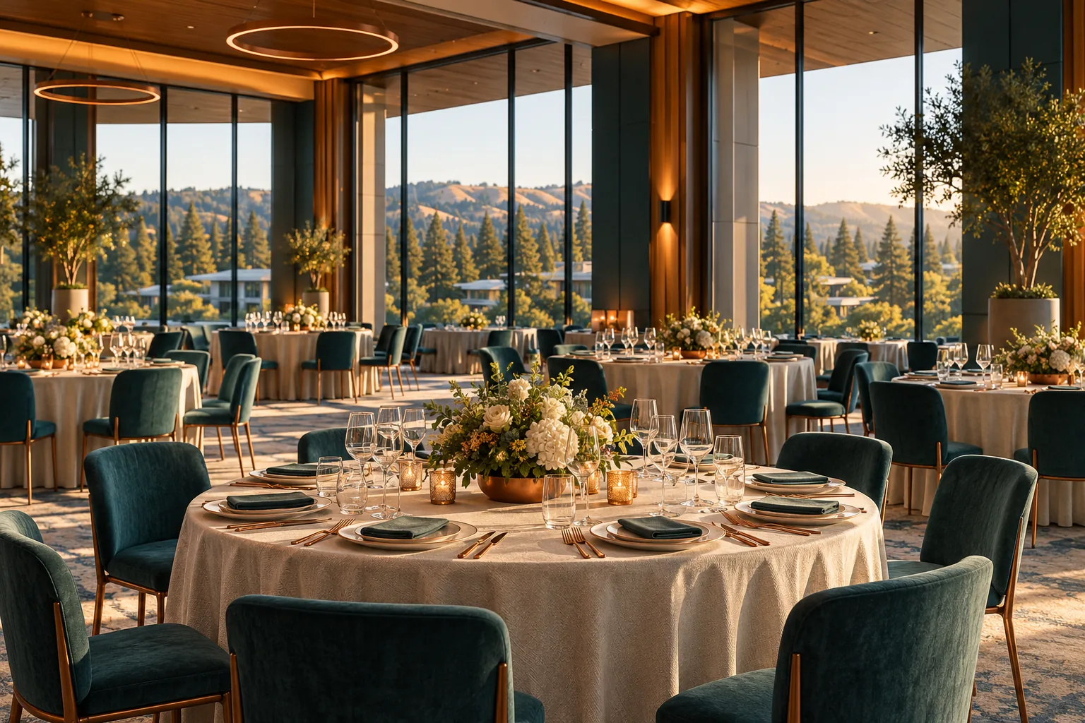 Event venue set up before guests arrive in Palo Alto