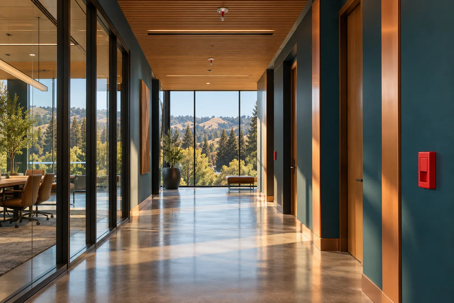 Commercial corridor with fire sprinklers in Palo Alto